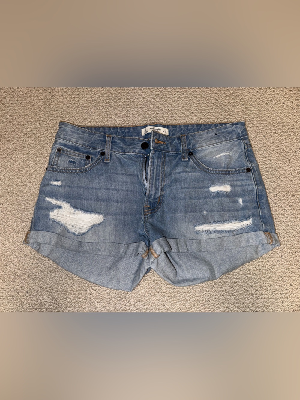 Abercrombie & Fitch Light Blue Distressed Denim Shorts